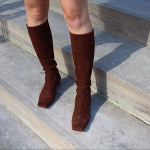 $350 Celine Square Toed Brown Suede Boots - 7.5